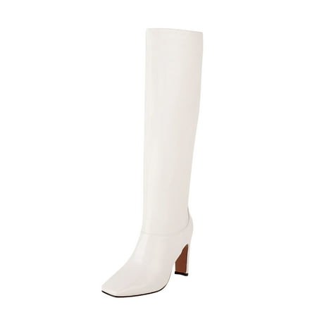 

Boots for Women Clearance Deals! Verugu High Heel Riding Winter Boots Women s Knee-High Boots Women s Warmth Block High Heeled Sleeve Patent Leather Square Toe Knee Length Boots White 43