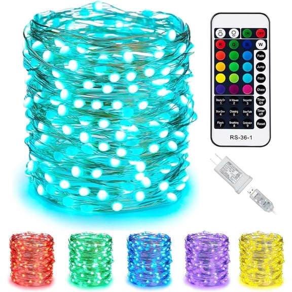 Color Changing Fairy String Lights - 33 ft 100 LED USB Silver Wire with Remote and Timer Starry Light for Bedroom Party Indoor Christmas Decoration 16 Colors Adapter Included