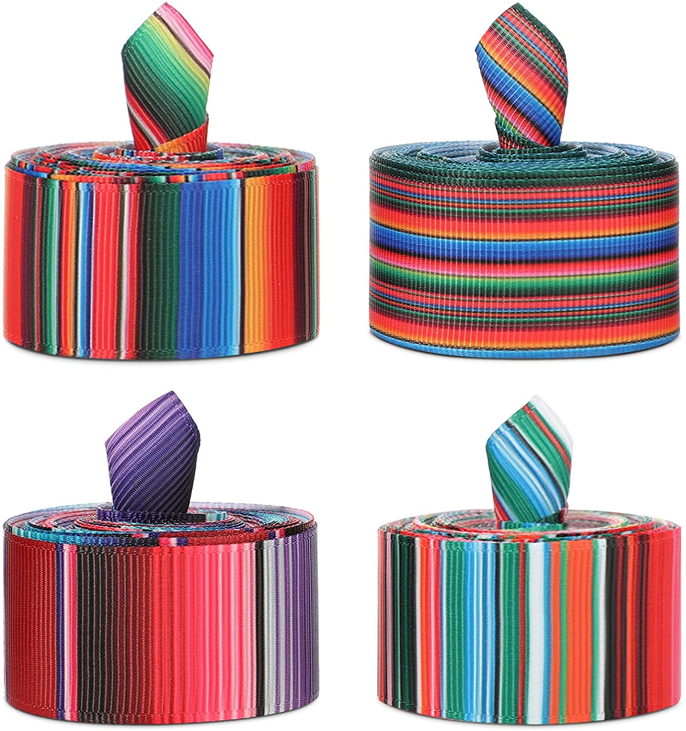 4 Pieces Fiesta Ribbon Mexican Serape Ribbon Rainbow Stripes Ribbon ...