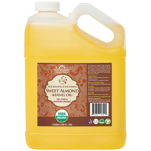 US Organic Sweet Almond Kernel Oil, 100% Pure Certified USDA Organic, 128 oz (1 Gallon)
