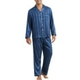 thumbnail image 4 of INSPIRE CHIC Men's 2 Pieces Satin Long Sleeve Striped Button Down Casual Pajamas Set L Navy, 4 of 6