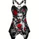 thumbnail image 1 of Rose & Skull Print Dress, Gothic Sleeveless Asymmetrical Hem Dress, Women's Clothing, 1 of 5