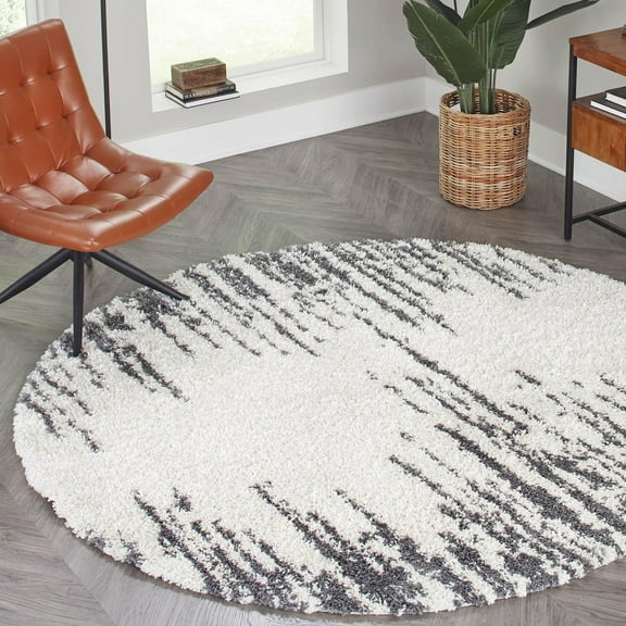 Unique Loom Serenity Shag Collection Area Rug - Vigie (7' Round White/Gray)