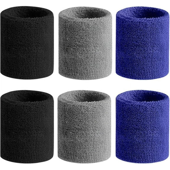Sweatbands Sports Wristband for Men & Women - 3 Pairs Moisture Wicking Athletic Cotton Terry Cloth Sweatband for Tennis, Basketball, Running, Gym, Working Out