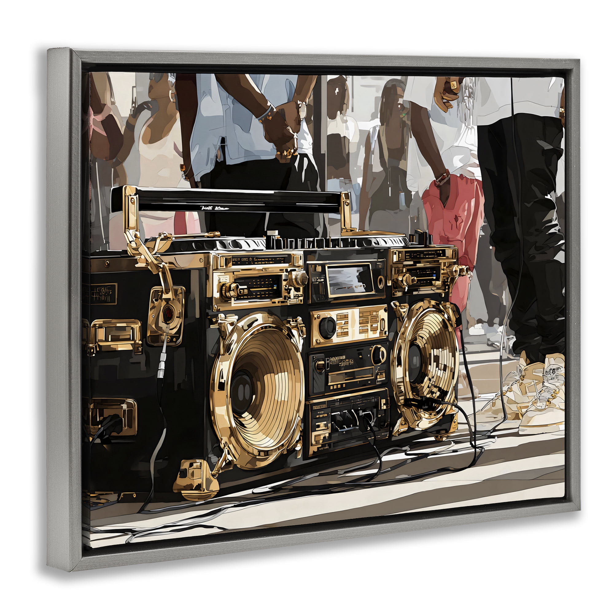 Stupell Industries Golden Stereo Hip Hop Beats Gray Framed Floater Canvas Wall Art, design by Franklyn Gregory