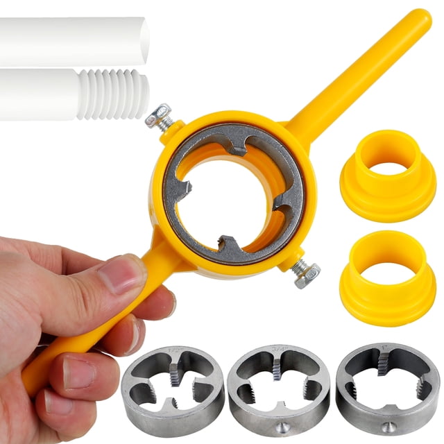 Vensio -12Pcs PVC Pipe Threader Kit with 3 NPT Dies, Manual Thread Maker Tool for 1/2" 3/4" and 1" Pipes, Professional Plumbing Tool with T-Handle Yellow
