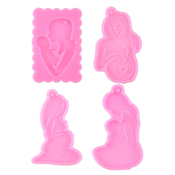 OOKWE 4 Pieces Pregnant Women Shape Fondant Molds Pregnant Mother Cake Mold Keychain Silicone Material Moulds for Thanksgiving