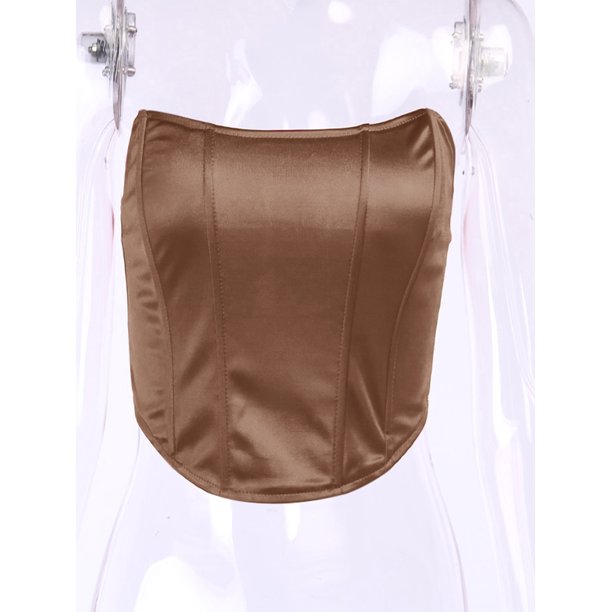 Las mujeres empujan hacia arriba los bustiers corsés sin tirantes del hombro delgado Crop Tops XBTCLXEBCO marrón, Medianaediana