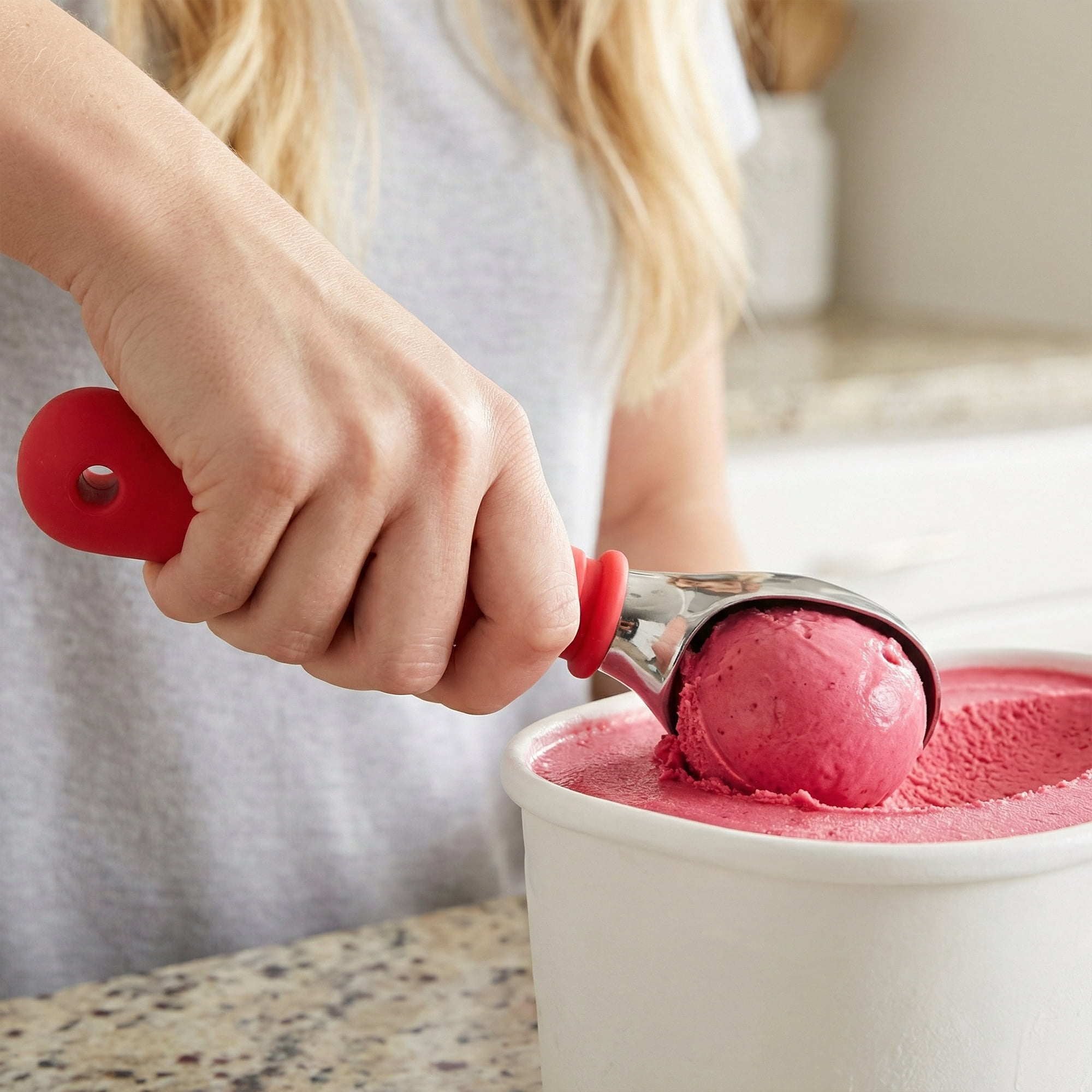 Unique Bargains Good-Quality Stainless Steel Ice Cream Scoop with Handle Red 7in