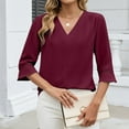 thumbnail image 5 of HongQid Women's 3/4 Sleeve Tops Dressy Casual Pleated V Neck Business Work Blouses Office Shirts, 5 of 9
