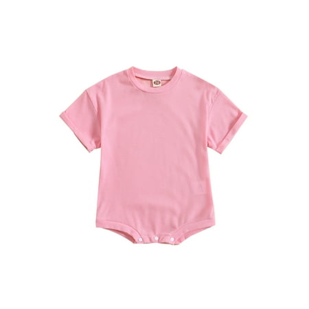 

Sunisery Toddler Baby Girls Boys Romper Casual Short Sleeve Jumpsuit Solid Color Crewneck Playsuit Summer Clothes Pink 6-12 Months