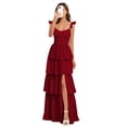 thumbnail image 1 of Vestido de dama de honor Dessiny Wine Red Aline Tiered Chiffon 2025, 1 of 7