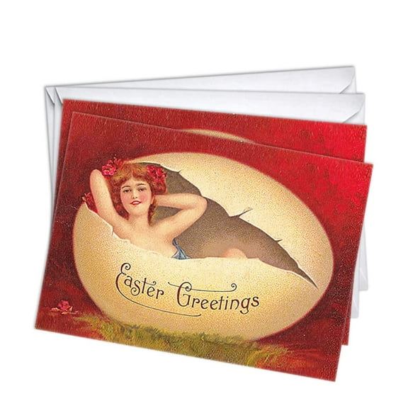 Girl in Egg Vintage Easter Cards | 3 Pack Set (5x7)