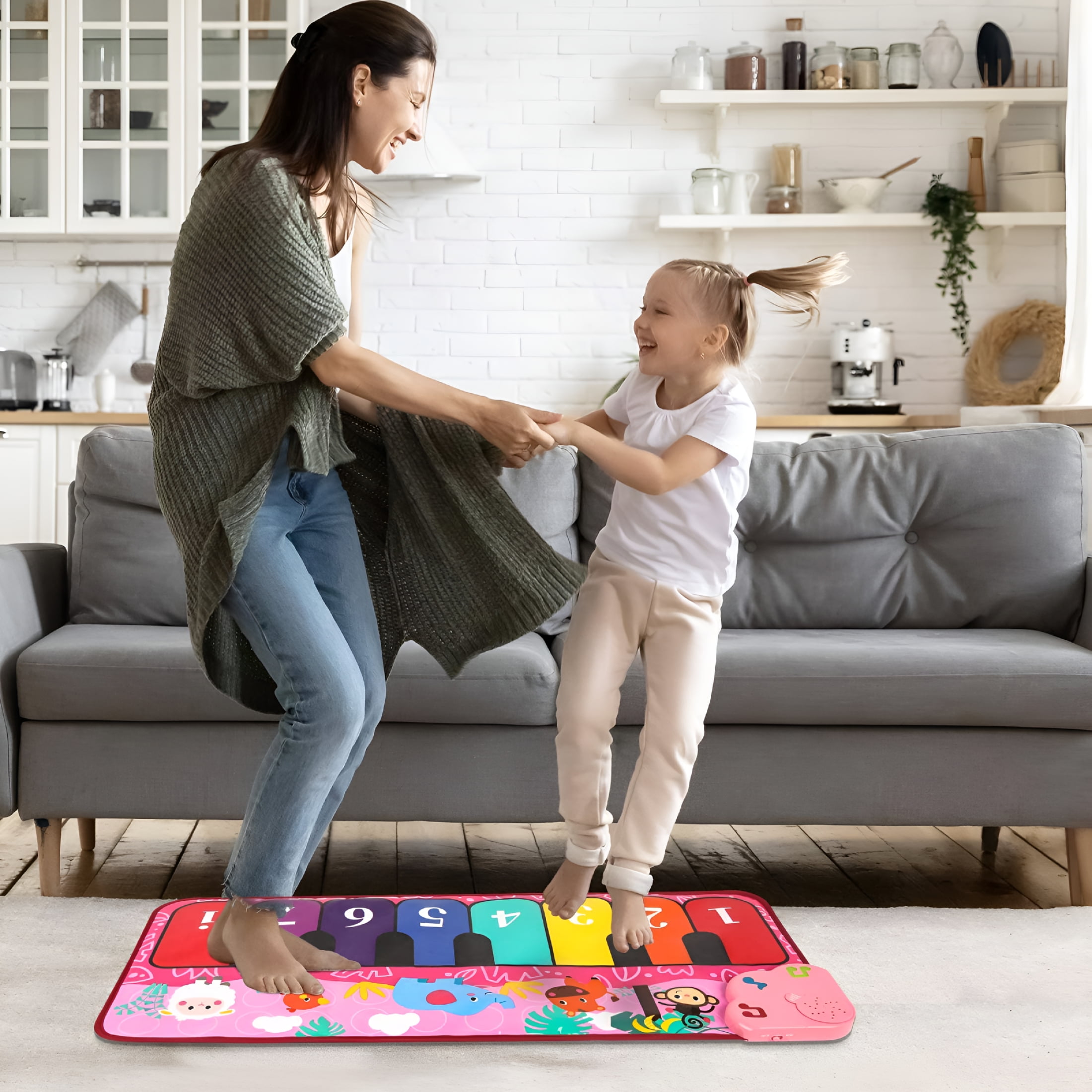 BESTSKY 2026 New Piano Mat for Kids,31.5 X 13.8 Inch Keyboard Music Dancing Play Mat with 5 Animal Sounds Electronic Touch Musical Playmat Game Toy Gift for 1-6 Year Old Girls and Boys-Pink