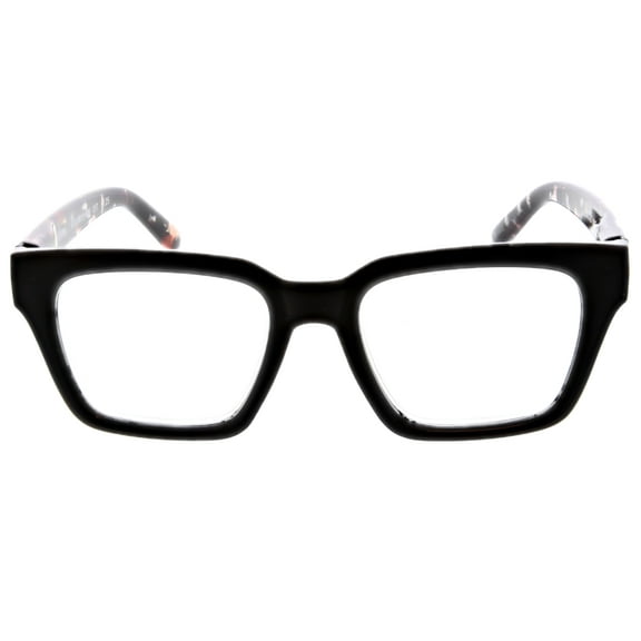 FLOWER Womens Blue Light Glasses, Peach Blossom, Shiny Black, Angular Square Frame, Medium Size