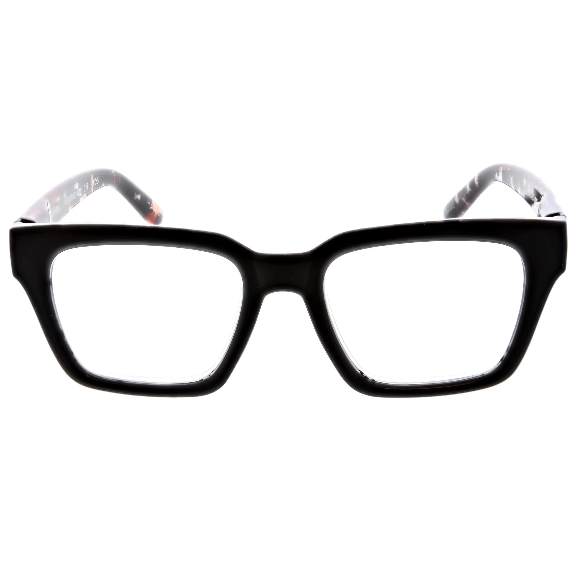 FLOWER Womens Blue Light Glasses, Peach Blossom, Shiny Black, Angular Square Frame, Medium Size