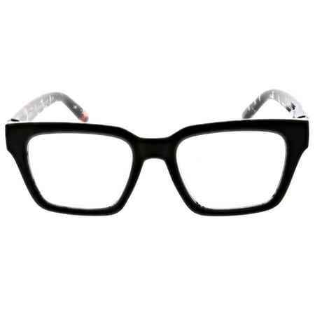 FLOWER Womens Blue Light Glasses, Peach Blossom, Shiny Black, Angular Square Frame, Medium Size