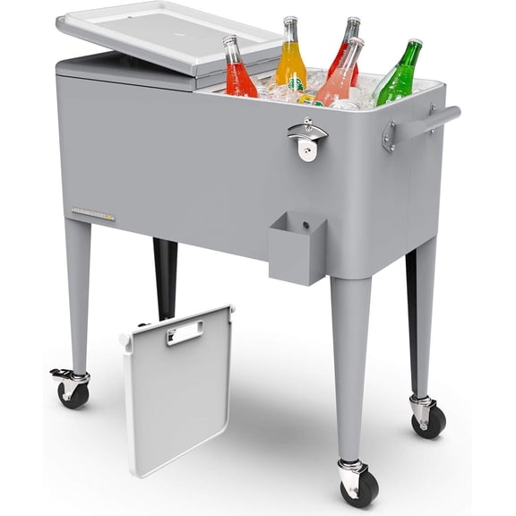 80-Quart Rolling Cooler with Divider and Serving Tray for Indoor and Outdoor Use