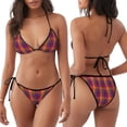 thumbnail image 3 of KLL Purple Yellow Buffalo Plaid Print Bikini Set for Women,String Two Piece Halter Top Triangle Bikini Set with Tie Side Bottom Sexy Swimsuit Bathing Suits, 3 of 6