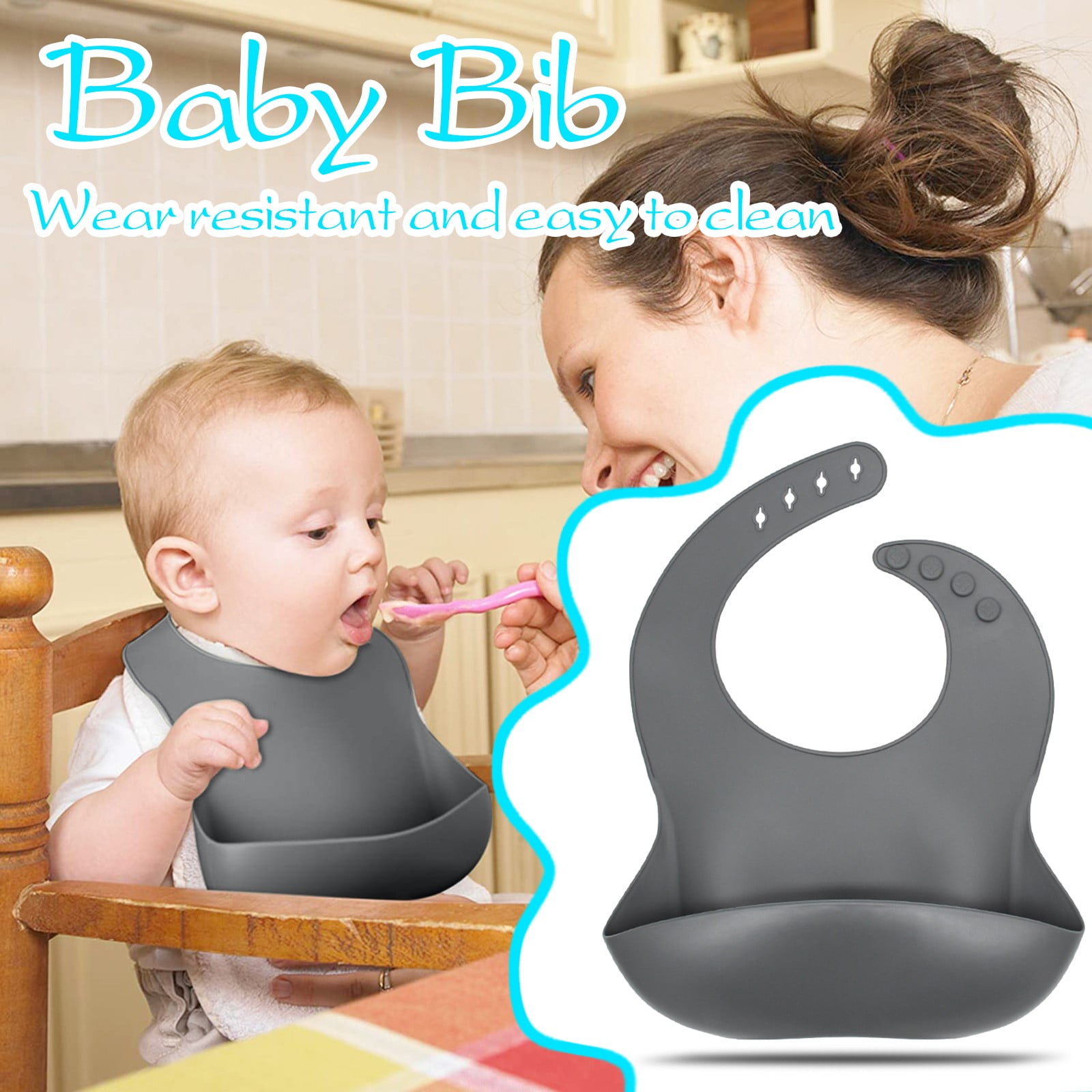 Value 2 Pack Waterproof Soft Silicone Baby Feeding Bib Food Catcher Pocket 