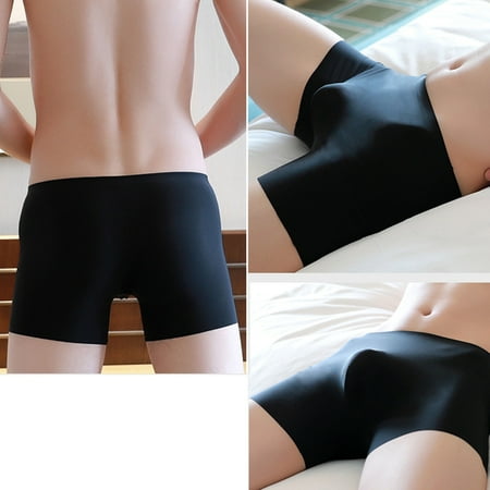

HRSR Men Ultra-thin Breathable Ice Silk U Convex Underwear Boxer Briefs for Summer(Black L)