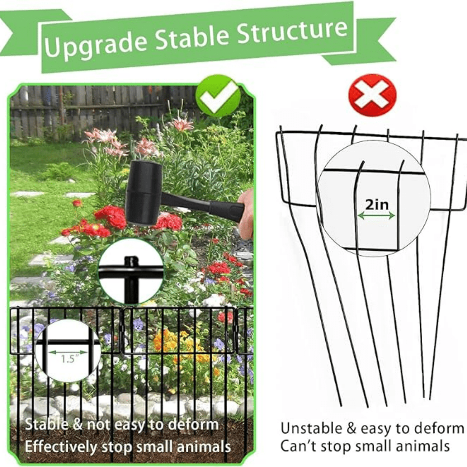 Animal Barrier, 19 Pack No Dig Decorative Fences, 17in(H) x19ft(L) Rustproof Metal Wire Small Garden Fence Border for Dogs Rabbits