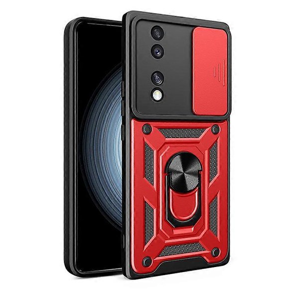 Compatible For Honor 70 5G Phone Kickstand Case Slide Camera Lens Protection PC+TPU Cover Red