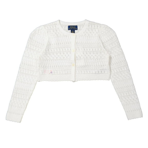 Polo Ralph Lauren Girls White Cropped Knitted Cardigan, Size 5Y