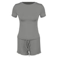 thumbnail image 7 of ibiyuan 2 Piece Sets For Women Summer Women's Casual Summer Shorts Set Round Neck Short Sleeve Comfortable Outfit Pure Color Tops And Bottoms Two Piece, 7 of 7