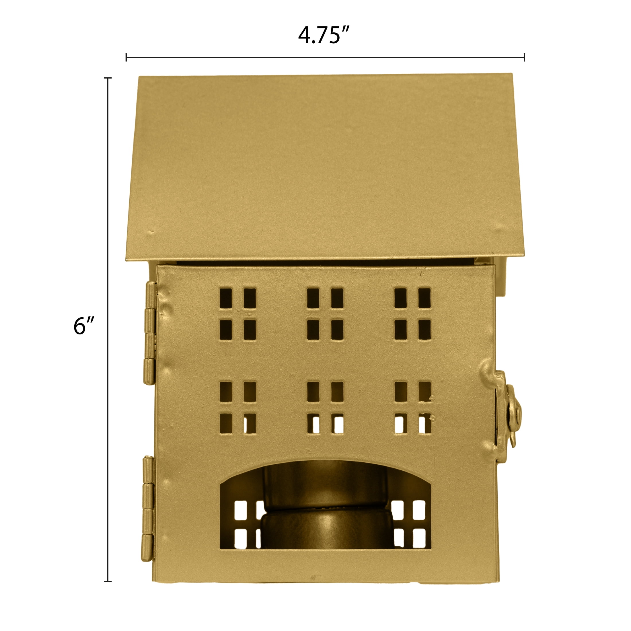 My Texas House Metal House Tealight Candle Holder Christmas Decoration, Gold, 6"