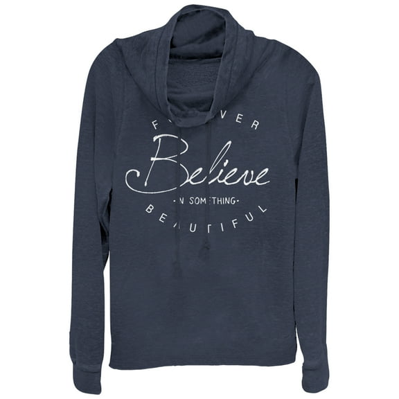 Junior's CHIN UP Believe in Beautiful  Cowl Neck Sweatshirt Navy Blue 2X Large