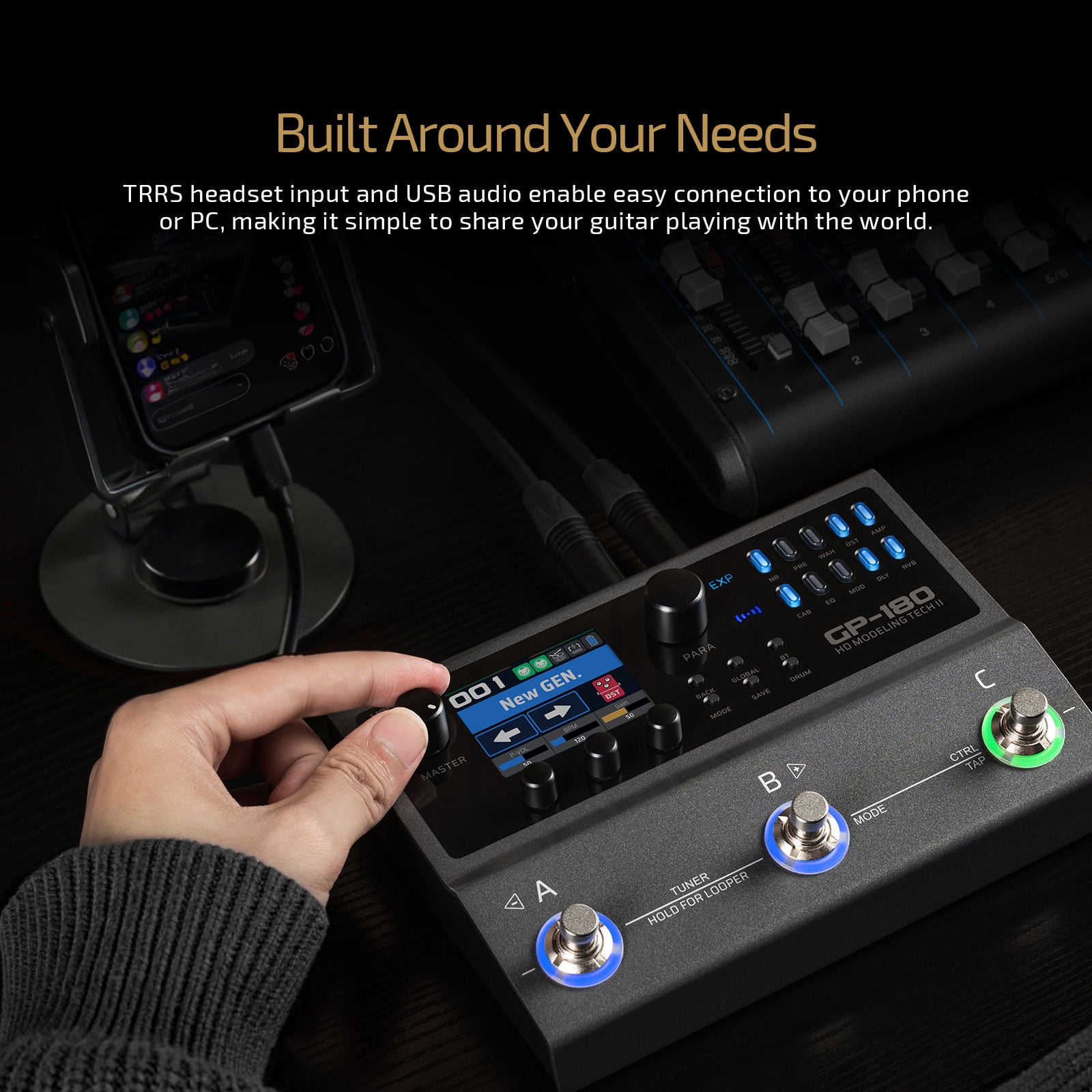 Valeton GP-180 Guitar Multi Effects Processor, 3 Footswitch Pedal, Built-in Battery