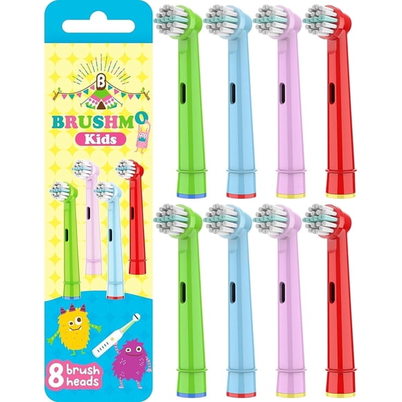 Brushmo Cabezales de Repuesto para Cepillo de Dientes Infantil Compatibles con Cepillo de Dientes Eléctrico Oral-B, Cerdas DuPont Ultrasuaves, BMEB10, Paquete de 8, Multicolor.