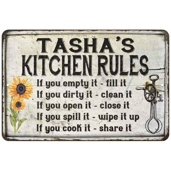 Tasha's Kitchen Rules Chic Sign Vintage Decor 8 x 12 High Gloss Metal 208120032461