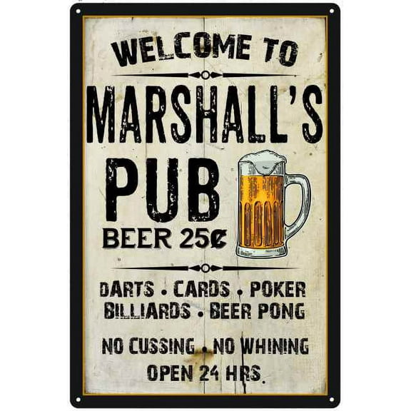 MARSHALL'S Pub Sign Vintage Man Cave Bar 8 x 12 High Gloss Metal 208120028288