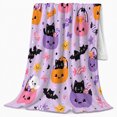 thumbnail image 2 of Whimsical autumn celebration Cats Ghosts Bats Pastel Purple Pattern, Warm Flannel Blanket for Living Room and Bedroom, Playful Pet Portrait Pattern, Cat Lovers autumn celebration Gift, 2 of 7