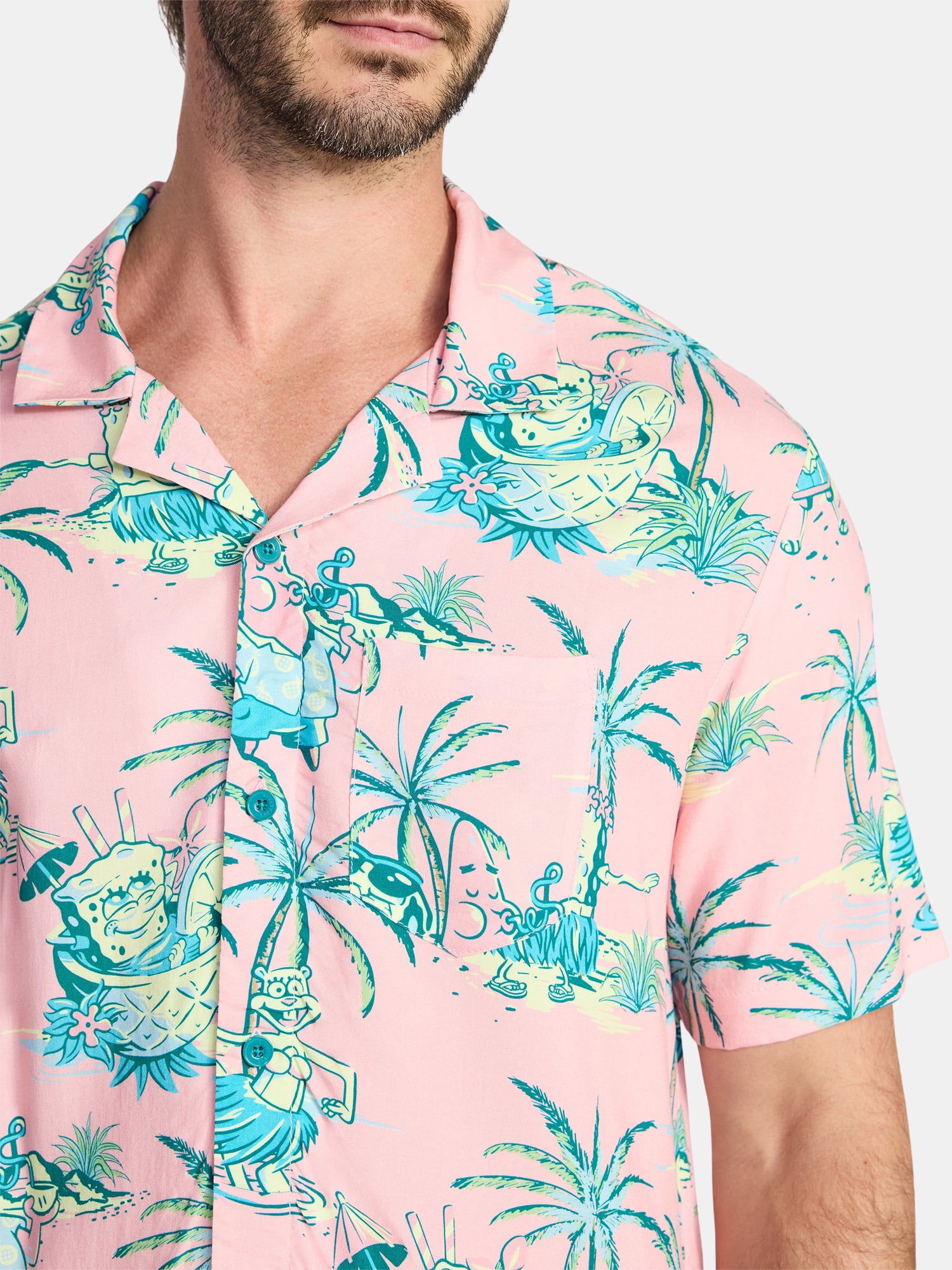 SpongeBob SquarePants Men's and Big Men's Graphic Button-Up Shirt, Sizes XS-5XL