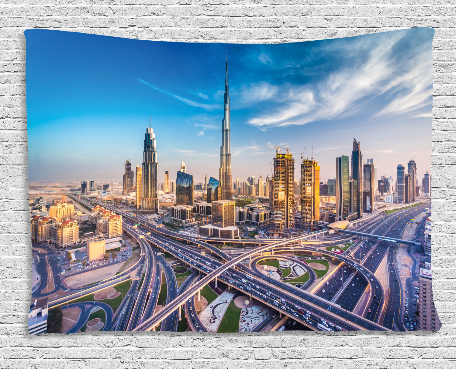 City Tapestry, Panoramic View of Dubai Arabian Cityscape High Rise