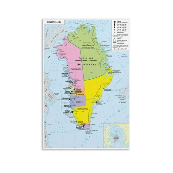Greenland Map Posters Art Poster Canvas Painting Decor Wall Print Photo Gifts Home Modern Decorative Posters 08x12inch(20x30cm)