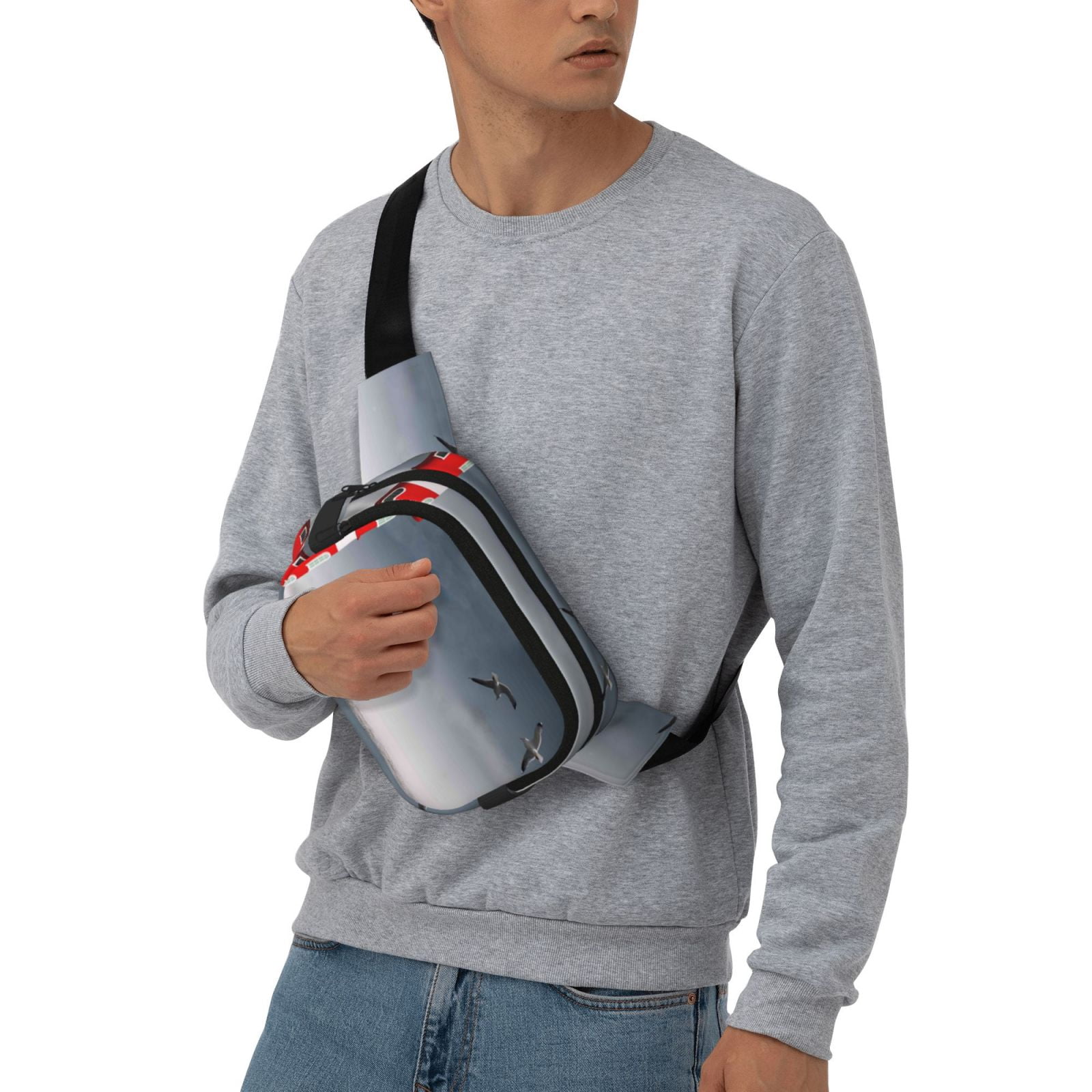 Picia 3d Lighthouse in the Surf Print Square Double-Layer Waist Bag Mini Adjustable Waist Belt Bag Exercise Running Travel Hiking