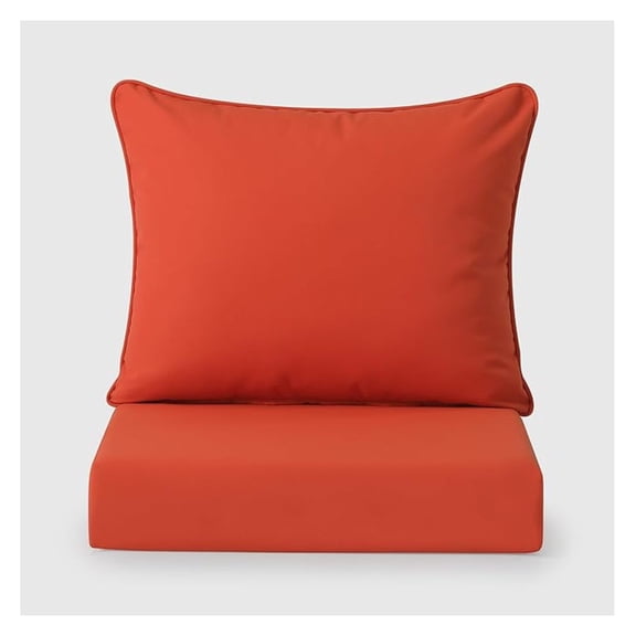 Qtypgm Solace Water Resistant Outdoor 2-Piece Deep Set Patio Seat Back Chair Cushions, 25 x 25, Orange