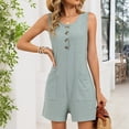 thumbnail image 2 of Women's Sleeveless Button Front Romper with Pockets Casual Summer Loose Fit Short Jumpsuit, 2 of 6
