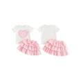 thumbnail image 2 of Miaouyo Toddler Baby Girl Valentine's Outfit 6 12 18 24 Months 2T 3T 4T Short Sleeve Crew Neck Plaid Applique Tops and Tiered Skirt Set, 2 of 9