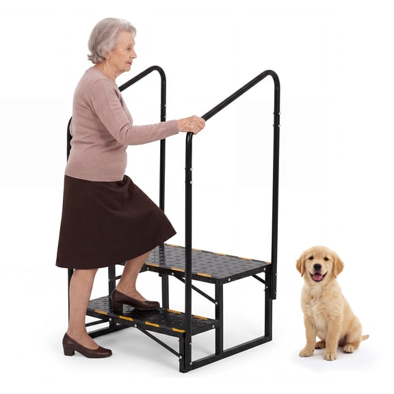 2/3/4/5 Step RV Steps with Double armrest, RV Stairs with Removable Handrails, Reflective Strips and Non Slip Strips,Camper Steps Capable of Supporting 660Lbs for Travel Trailer
