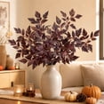 thumbnail image 6 of 3‑Pack Artificial Gratitude Leaf Stems, Faux Fall Burgundy‑Orange Foliage Branches, Realistic Autumn Decorative Stems for Vase, Table Centerpiece, Mantel, Shelf, Thanksgiving Farmhouse Home Decor,D, 6 of 7