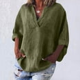 thumbnail image 2 of Wyobmus Womens Loose Fit Linen Shirts 3/4 Sleeve Summer T-Shirt 2025 Trendy Criss Cross V Neck Beach Vacation Blouse S-3X Olive Green, 2 of 5