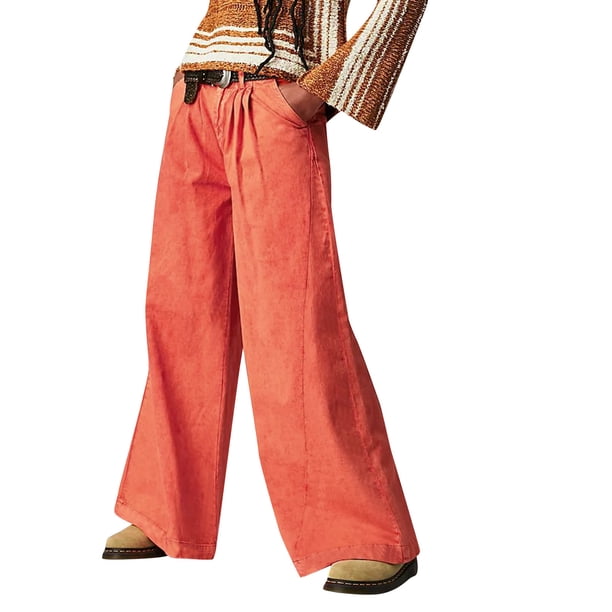 Gibobby Pantalones deportivos mujer Pantalones vaqueros holgados de cintura alta para mujer, pantalones cargo rectos de pierna ancha, pantalones sueltos casuales(Naranja,CH)
