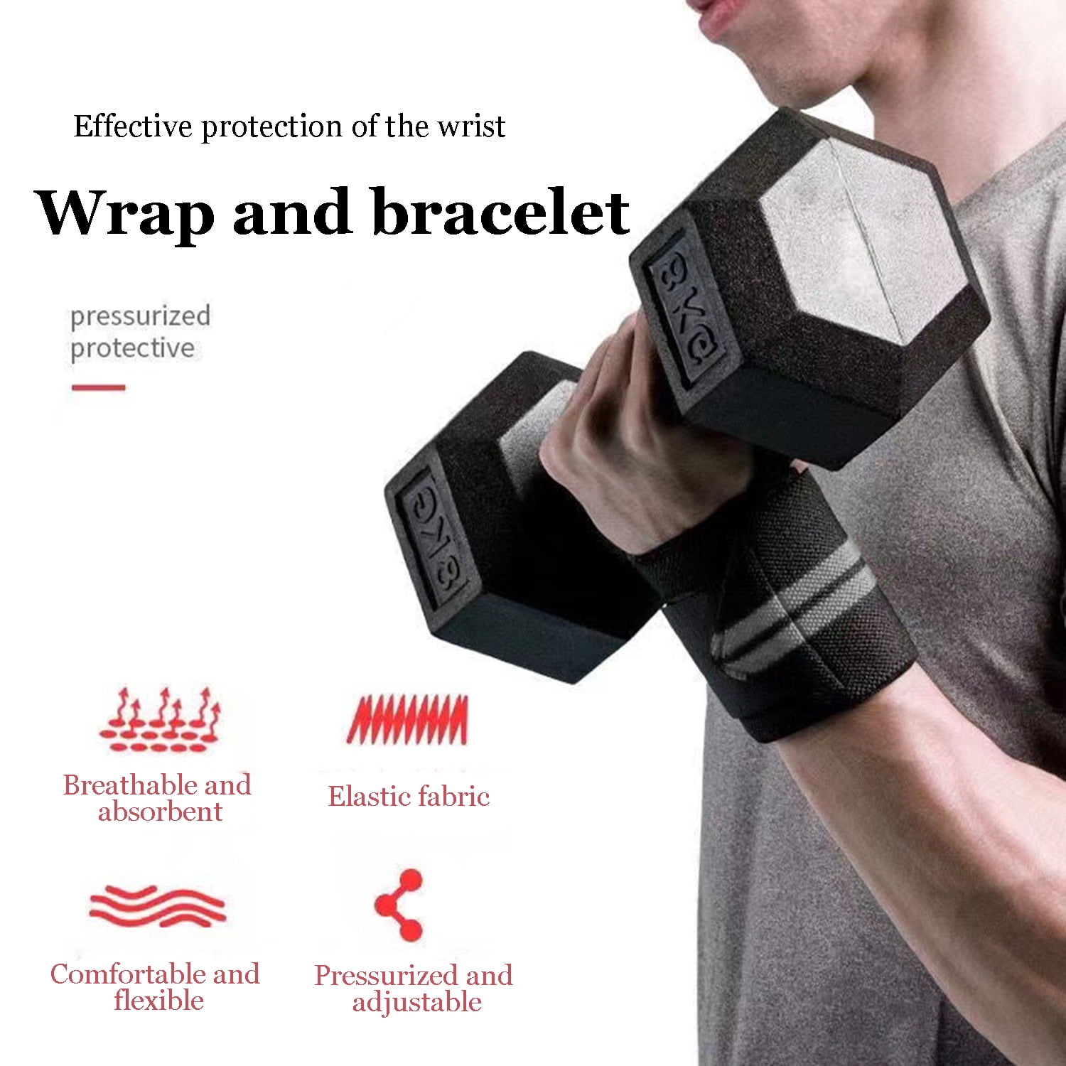 Ponpon 2Pcs Weight Lifting Wrist Wraps, Wrist Support Brace for Wrist Pain Relief, Wrist Straps for Gym Powerlifting Weightlifting Strength Training, Gray