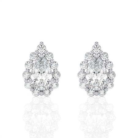 Diamond Club 2 Carat Lab Grown Diamond Stud Earrings in 14K White Gold – Pear Halo Design (VS1 Clarity, F-G Color)