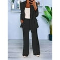 thumbnail image 4 of Women 2 Piece Outfits Plus Size Business Casual Long Sleeves Lapel Top Straight Leg Pants Suits Black L, 4 of 5